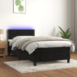 Box spring postelja z vzmetnico LED črna 80x200 cm žamet