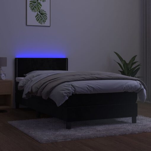 Box spring postelja z vzmetnico LED črna 80x200 cm žamet - Image 3