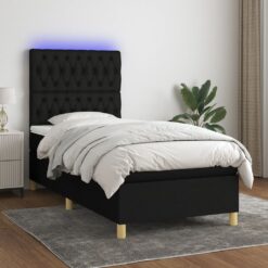 Box spring postelja z vzmetnico LED črna 90x190 cm blago