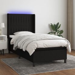 Box spring postelja z vzmetnico LED črna 90x190 cm blago