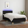 Box spring postelja z vzmetnico LED črna 90x200 cm blago