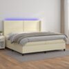 Box spring postelja z vzmetnico LED krem 200x200cm umetno usnje