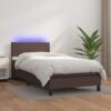 Box spring postelja z vzmetnico LED rjava 80x200 cm um. usnje