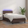 Box spring postelja z vzmetnico LED rjava 90x200 cm um. usnje