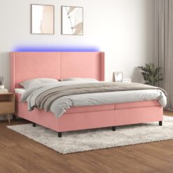 Box spring postelja z vzmetnico LED roza 200x200 cm žamet