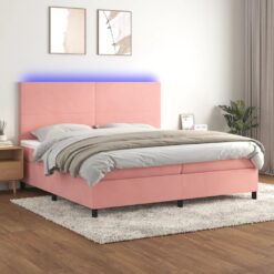 Box spring postelja z vzmetnico LED roza 200x200 cm žamet