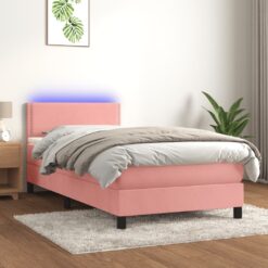 Box spring postelja z vzmetnico LED roza 80x200 cm žamet