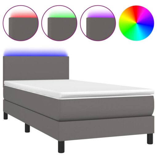 Box spring postelja z vzmetnico LED siva 80x200 cm umetno usnje - Image 2