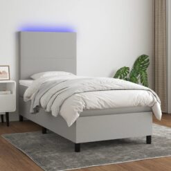 Box spring postelja z vzmetnico LED sv. siva 100x200 cm blago