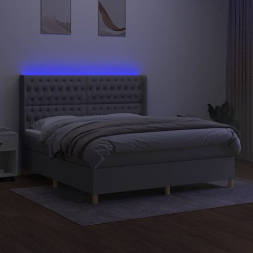 Box spring postelja z vzmetnico LED sv. siva 160x200 cm blago - Image 3