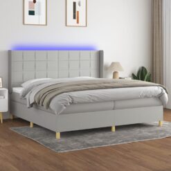 Box spring postelja z vzmetnico LED sv. siva 200x200 cm blago