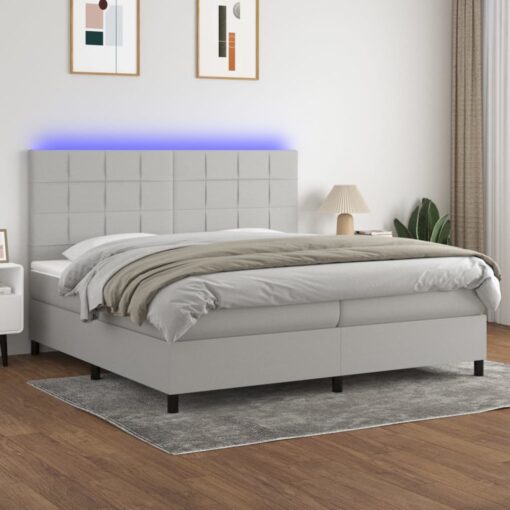 Box spring postelja z vzmetnico LED sv. siva 200x200 cm blago