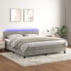 Box spring postelja z vzmetnico LED svetlo siva 160x200cm žamet