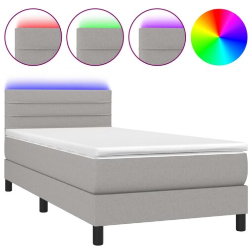 Box spring postelja z vzmetnico LED svetlo siva 90x200 cm blago - Image 2