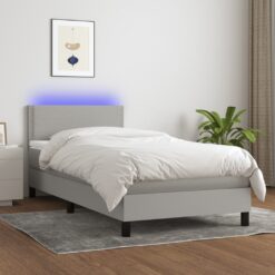 Box spring postelja z vzmetnico LED svetlo siva 90x200 cm blago