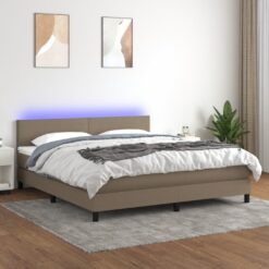 Box spring postelja z vzmetnico LED taupe 180x200 cm blago