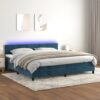 Box spring postelja z vzmetnico LED temno modra 200x200cm žamet