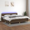 Box spring postelja z vzmetnico LED temno rjava 200x200cm blago