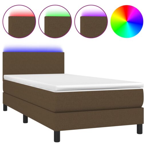 Box spring postelja z vzmetnico LED temno rjava 90x200 cm blago - Image 2