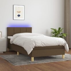 Box spring postelja z vzmetnico LED temno rjava 90x200 cm blago