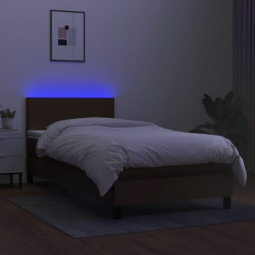 Box spring postelja z vzmetnico LED temno rjava 90x200 cm blago - Image 4