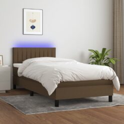 Box spring postelja z vzmetnico LED temno rjava 90x200 cm blago