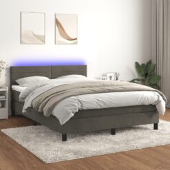 Box spring postelja z vzmetnico LED temno siva 140x190 cm žamet