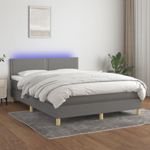 Box spring postelja z vzmetnico LED temno siva 140x200 cm blago