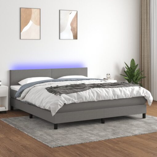 Box spring postelja z vzmetnico LED temno siva 180x200 cm blago