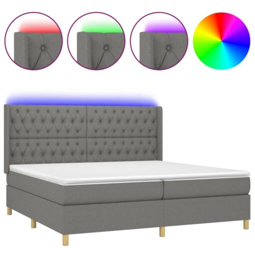 Box spring postelja z vzmetnico LED temno siva 200x200 cm blago - Image 2