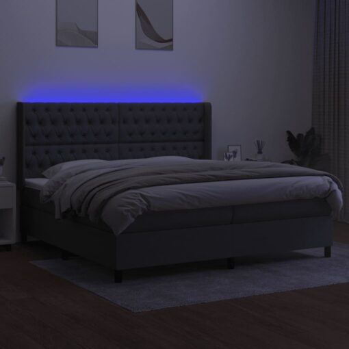 Box spring postelja z vzmetnico LED temno siva 200x200 cm blago - Image 3