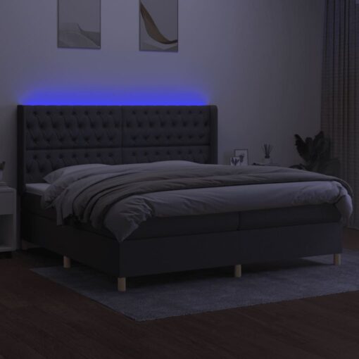 Box spring postelja z vzmetnico LED temno siva 200x200 cm blago - Image 3