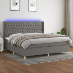 Box spring postelja z vzmetnico LED temno siva 200x200 cm blago