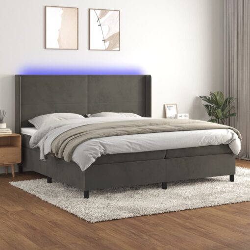 Box spring postelja z vzmetnico LED temno siva 200x200 cm žamet