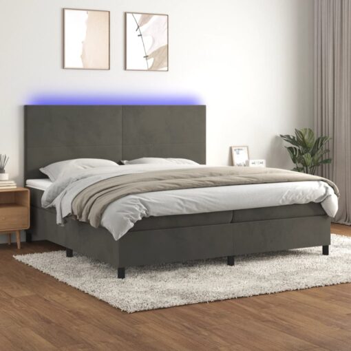 Box spring postelja z vzmetnico LED temno siva 200x200 cm žamet