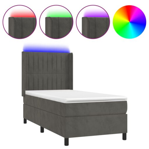 Box spring postelja z vzmetnico LED temno siva 90x190 cm žamet - Image 2