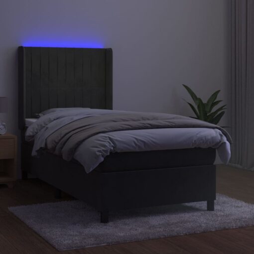 Box spring postelja z vzmetnico LED temno siva 90x190 cm žamet - Image 3