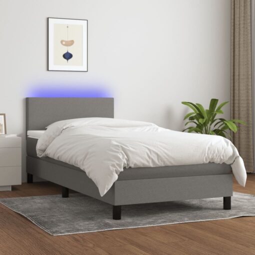 Box spring postelja z vzmetnico LED temno siva 90x200 cm blago