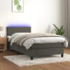 Box spring postelja z vzmetnico LED temno siva 90x200 cm žamet