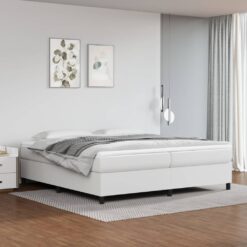 Box spring postelja z vzmetnico bela 200x200 cm umetno usnje