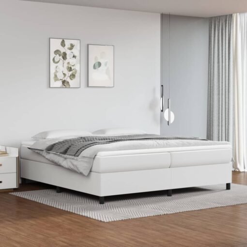 Box spring postelja z vzmetnico bela 200x200 cm umetno usnje