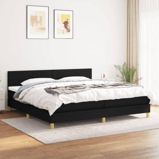 Box spring postelja z vzmetnico črn 200x200 cm blago