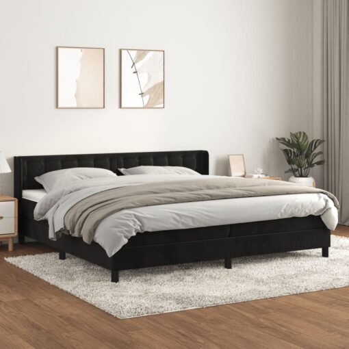 Box spring postelja z vzmetnico črna 200x200 cm žamet