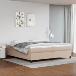 Box spring postelja z vzmetnico kapučino 200x200 cm um. usnje