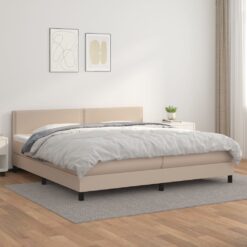 Box spring postelja z vzmetnico kapučino 200x200 cm um. usnje