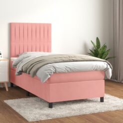 Box spring postelja z vzmetnico roza 80x200 cm žamet