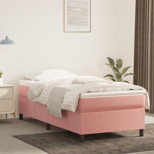 Box spring postelja z vzmetnico roza 80x200 cm žamet