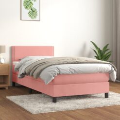 Box spring postelja z vzmetnico roza 80x200 cm žamet