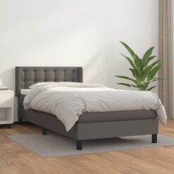 Box spring postelja z vzmetnico siva 80x200 cm umetno usnje