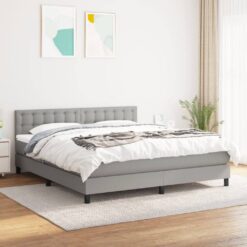 Box spring postelja z vzmetnico svetlo siva 180x200 cm blago
